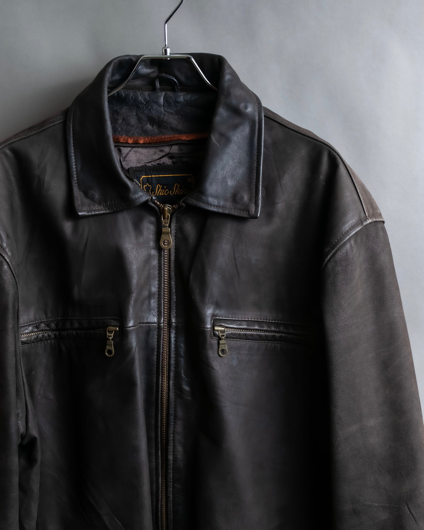 "Vintage oversized zip up leather jacket"