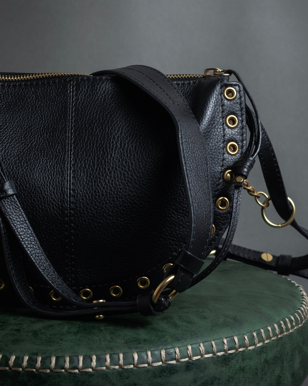 "See by Chloé" Half-moon grommet-detail suede shoulder bag