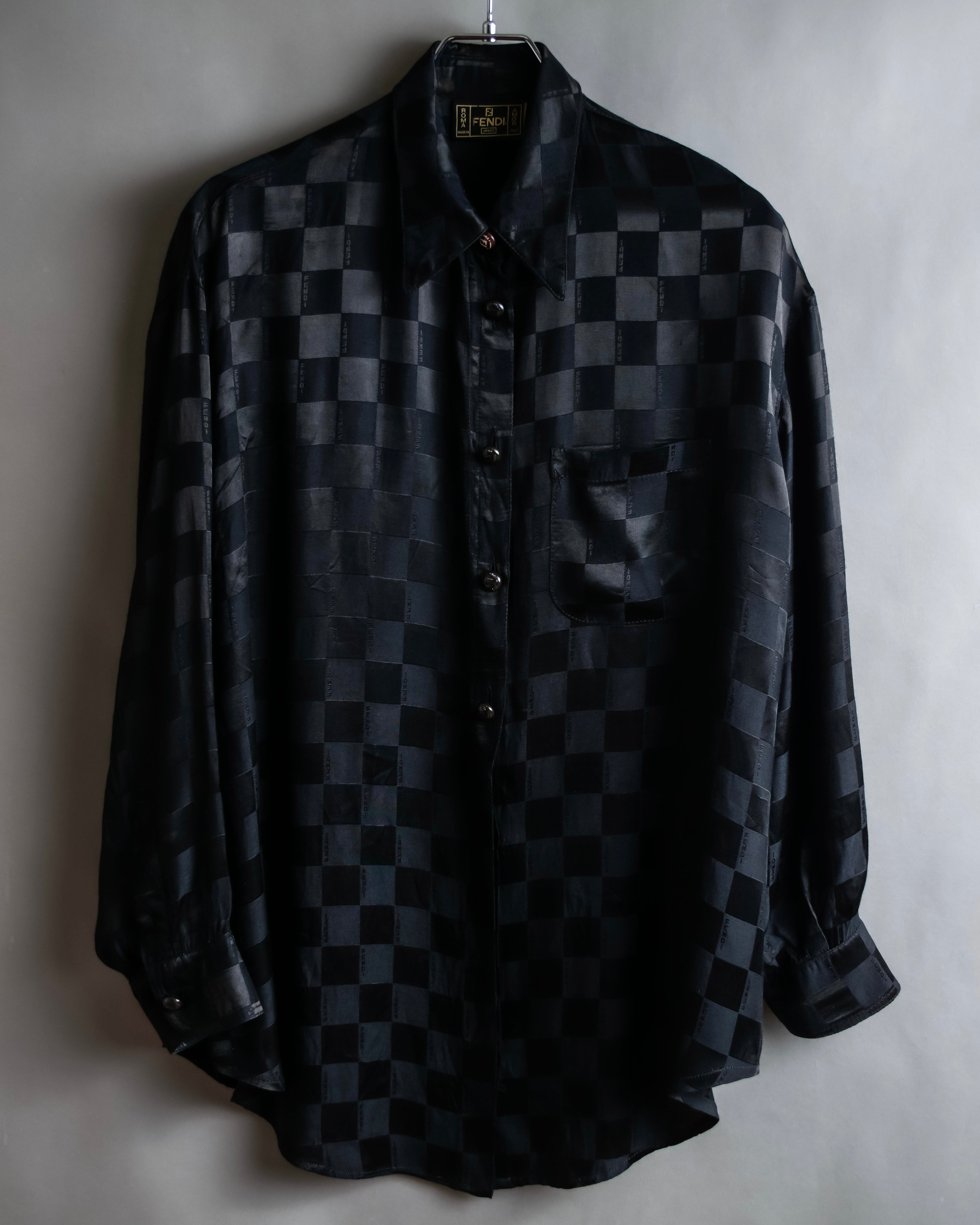 "FENDI JEANS" Logo engraved check pattern glossy shirt