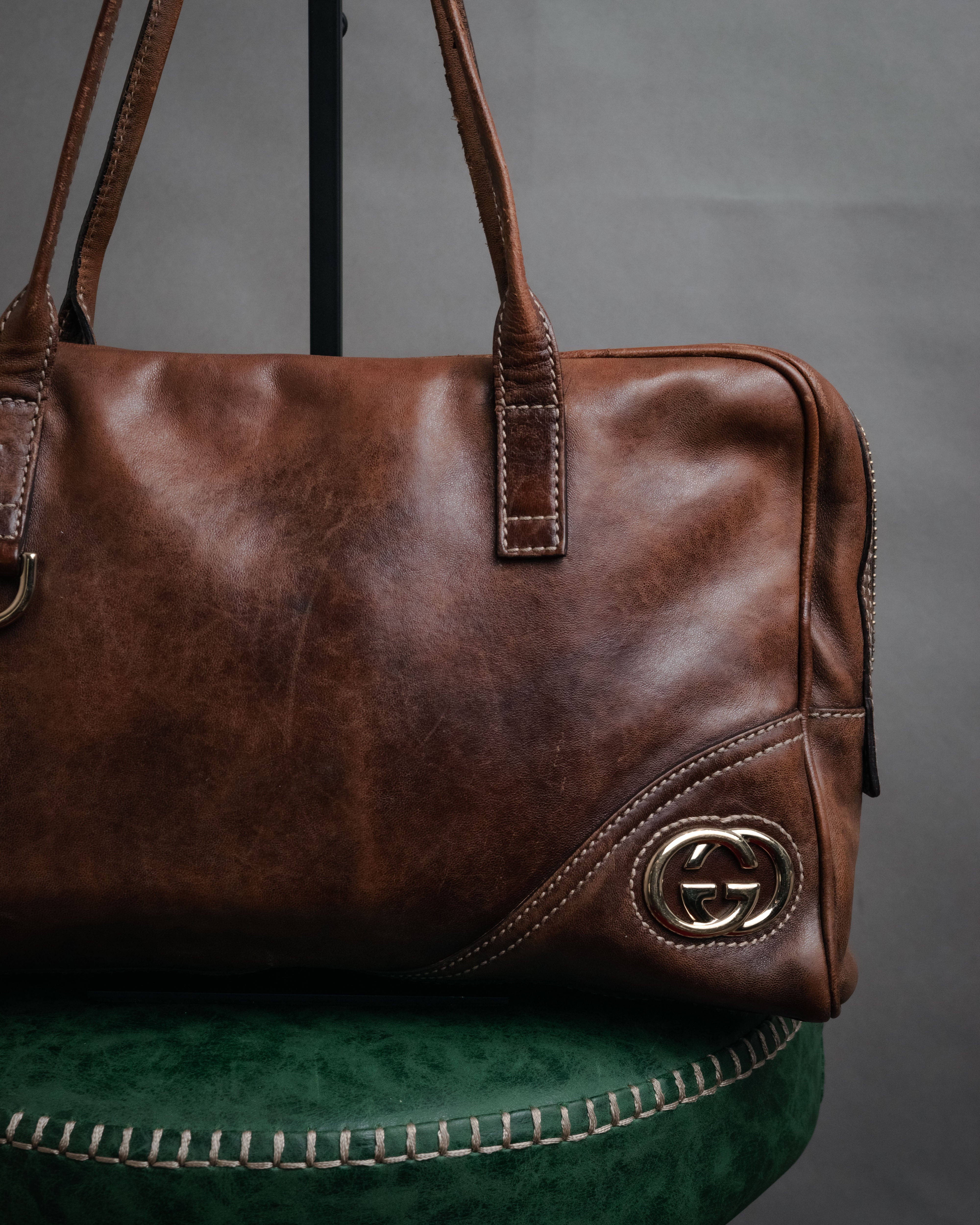 GUCCI ボストンバッグ　archive GUCCI (グッチ) - レザー ボストンバッグ - ダークブラウン - 00s