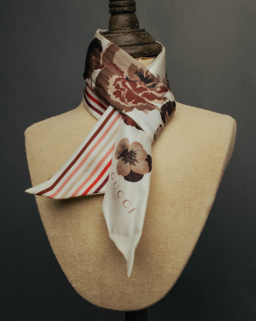"GUCCI" 00's-10's Floral and striped silk neck bow scarf