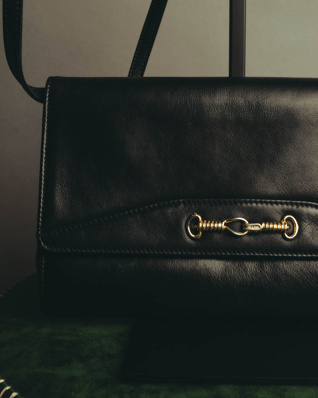 "CELINE" 70's-80's Classic horsebit leather shoulder handbag