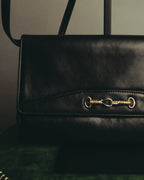 "CELINE" 70's-80's Classic horsebit leather shoulder handbag