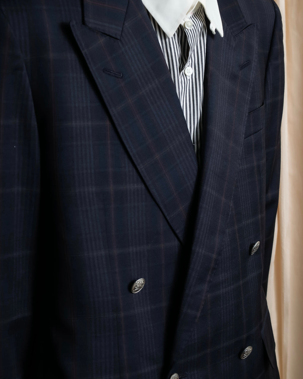 "BURBERRYS" Micro check pattern metal button blazer