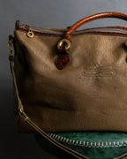 "BALENCIAGA" Nylon＆crocodile leather combination design boston bag