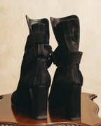 -SPECIAL- "Hermès" 90's-00's Margiela era fold-over black suede belt boots