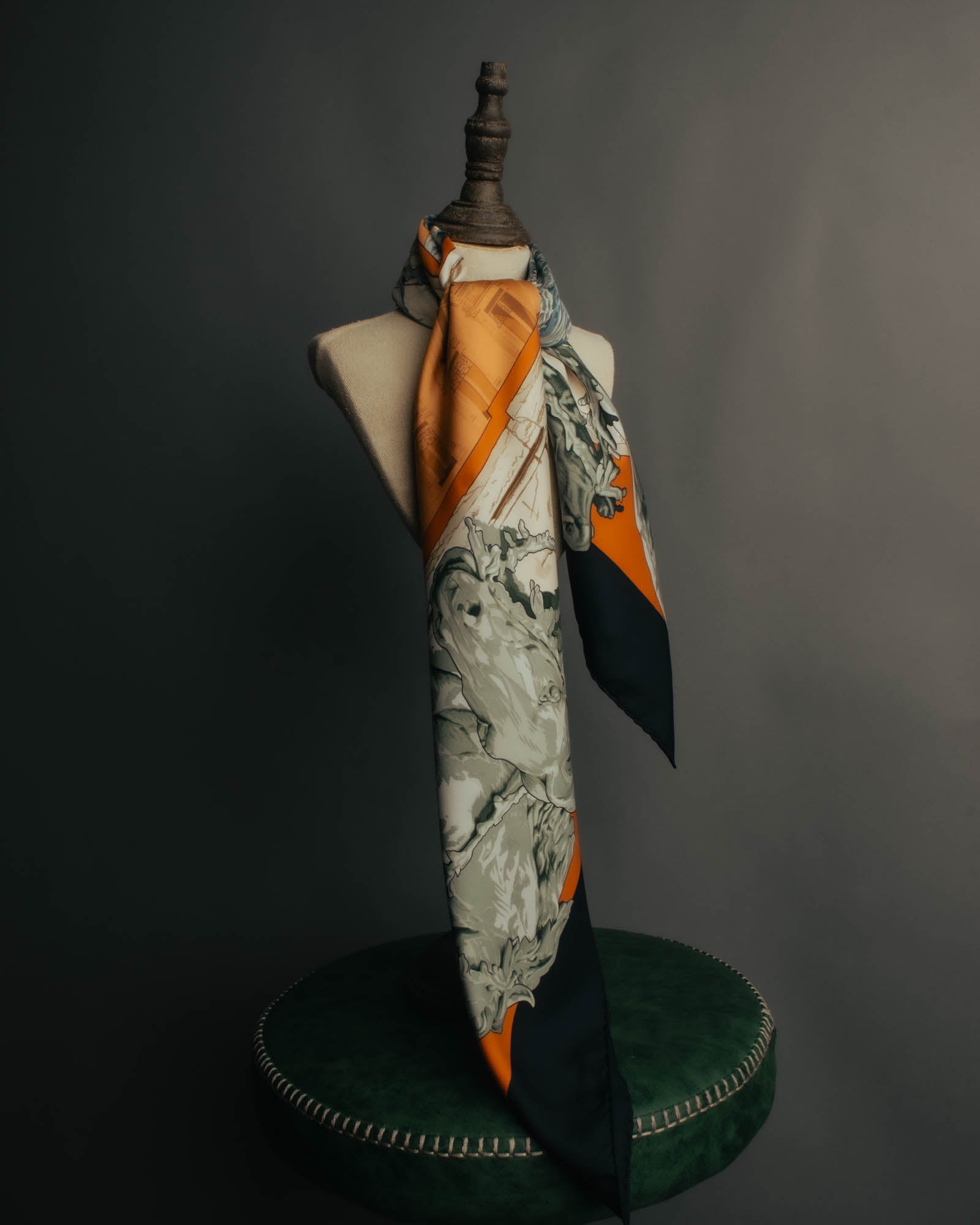 "Hermès" 90's-00's Architectural printed silk scarf