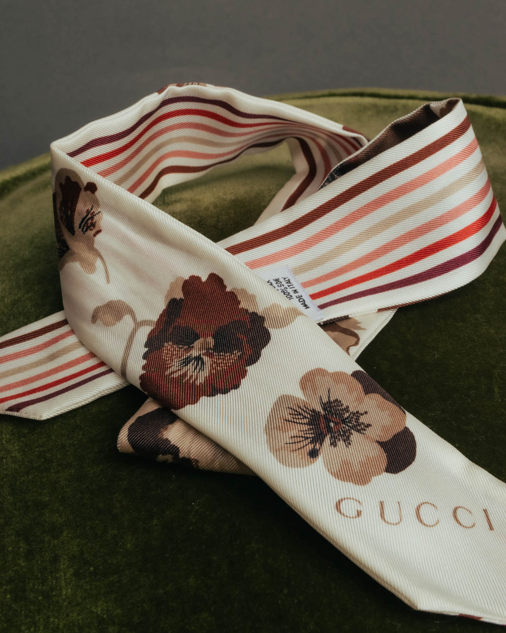 "GUCCI" 00's-10's Floral and striped silk neck bow scarf