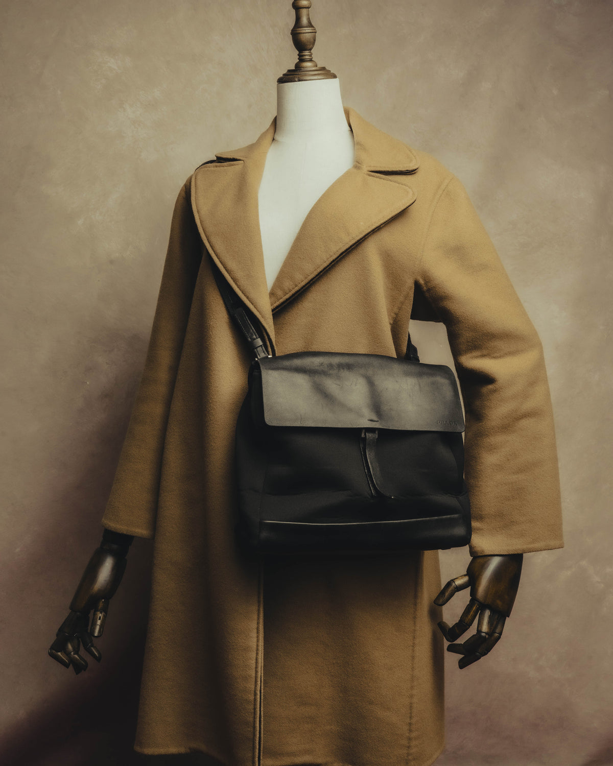 “PRADA” 90’s-00’s Nylon and leather flap messenger bag