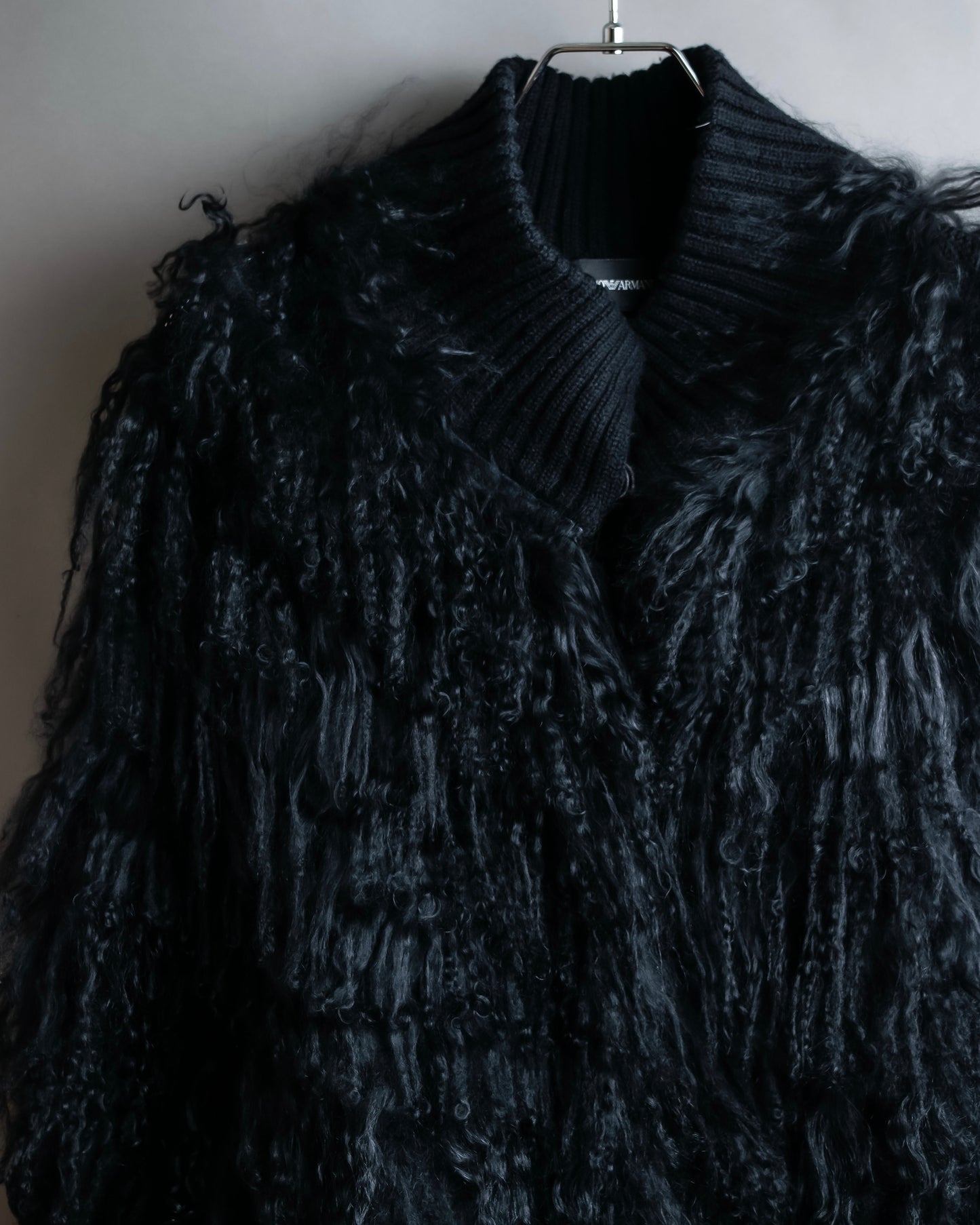 "EMPORIO ARMANI"  Fur fringe design cropped sleeve pullover