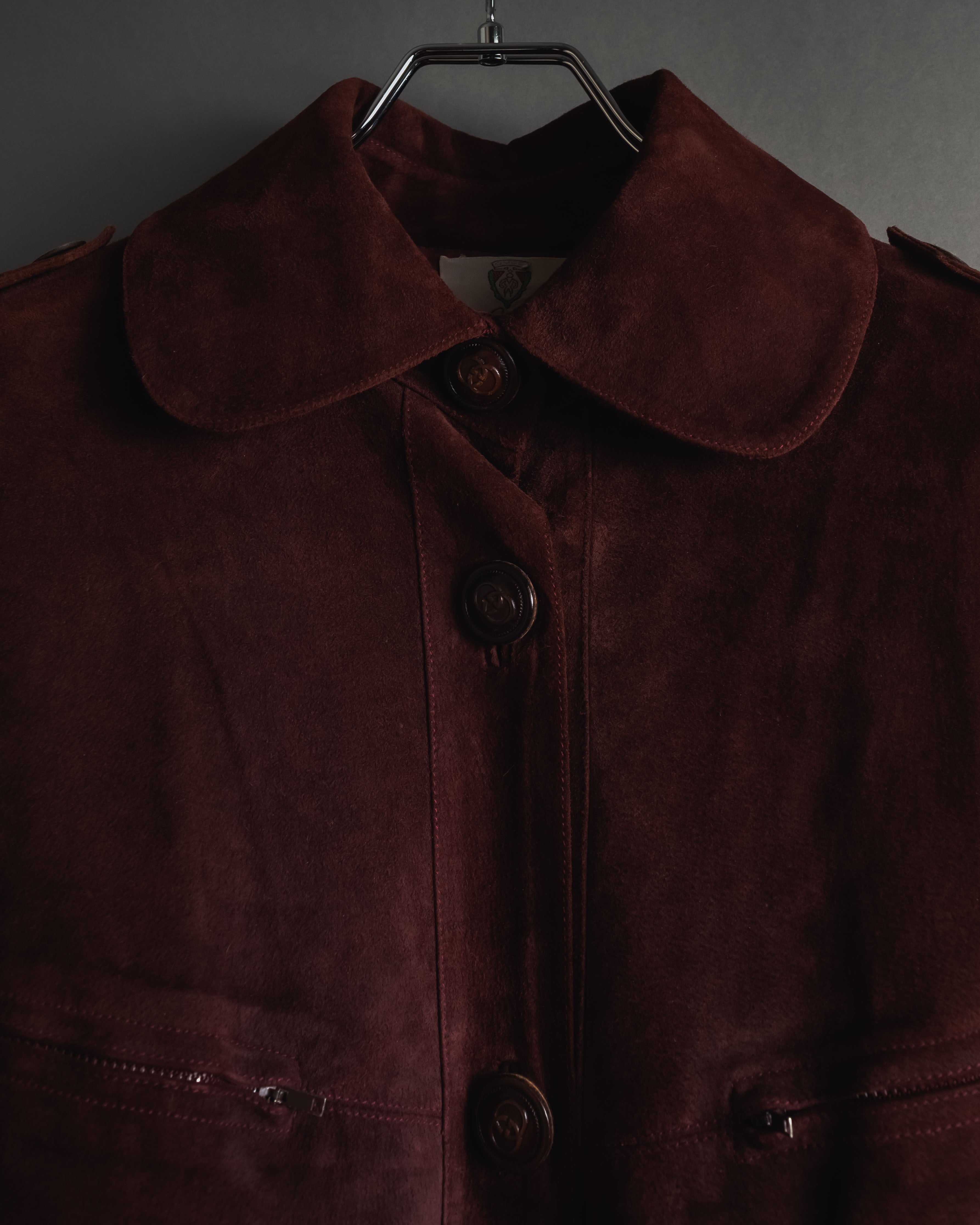 -SPECIAL- "GUCCI" 70’s Suede leather round collar coat