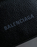 "BALENCIAGA" Logo engraved compact leather tri-fold wallet