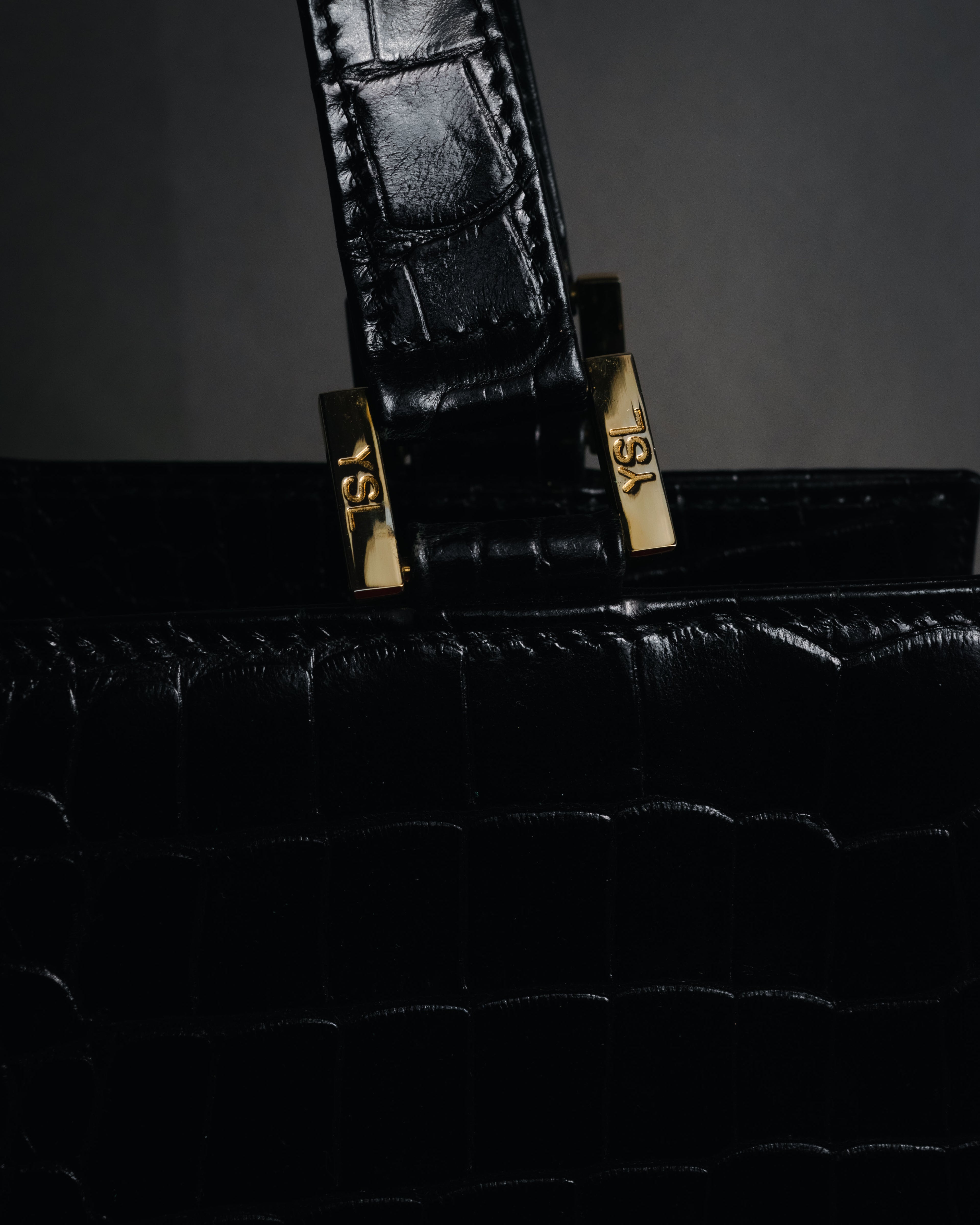 "YVES SAINT LAURENT" 90’s crocodile embossed lace up handbag