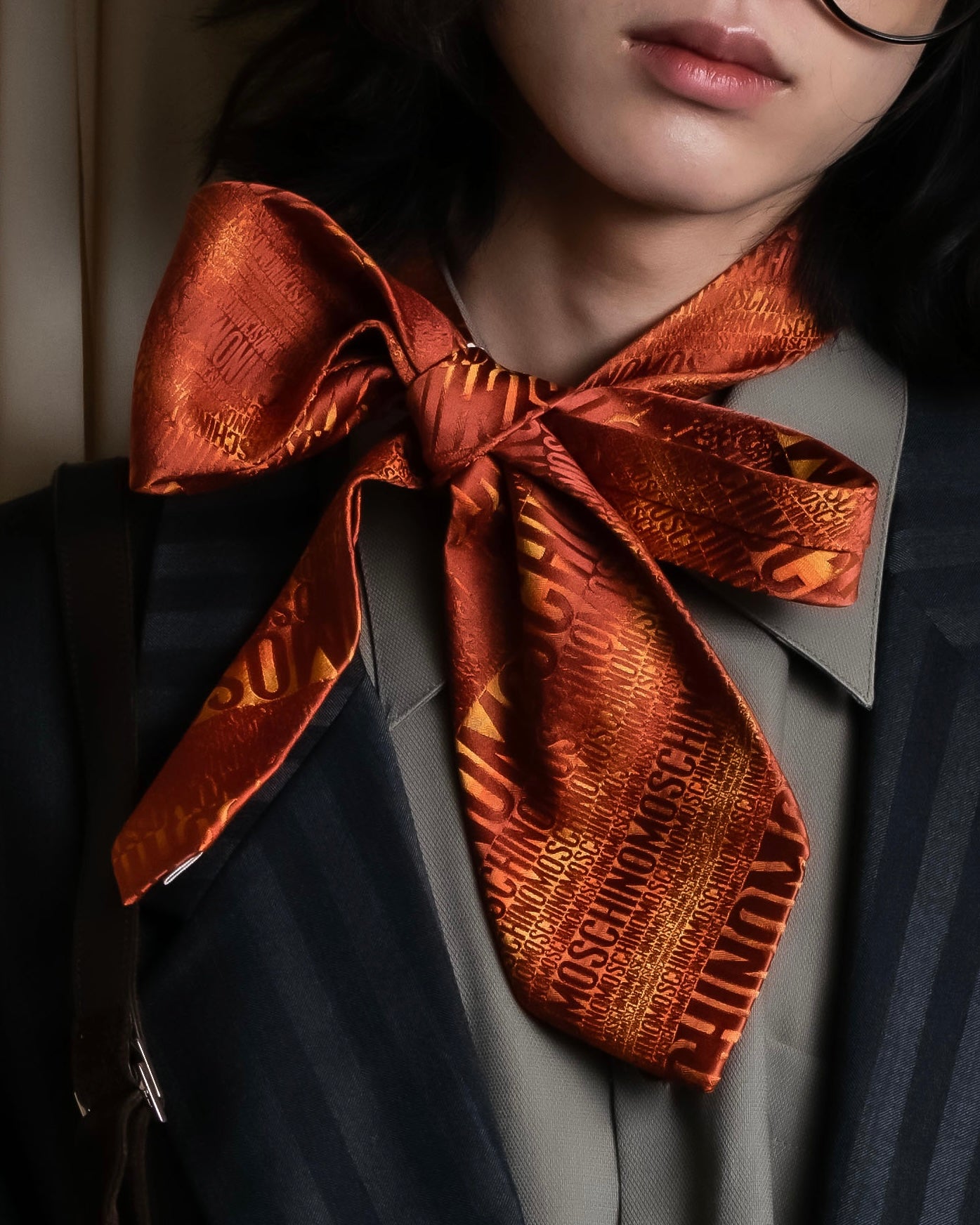 "MOSCHINO" Logo engraved patterned glossy silk necktie