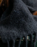 "GUCCI" Fuzzy logo engraved fringe large muffler