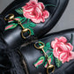 "GUCCI" Rose＆leaf embroidery princetown loafers