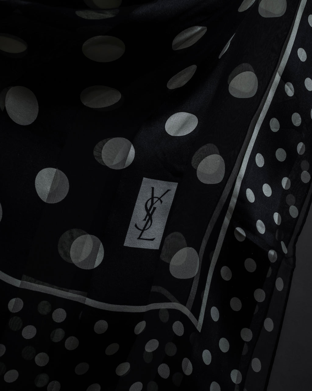 "YVES SAINT LAURENT" Large polka dot silk long scarf