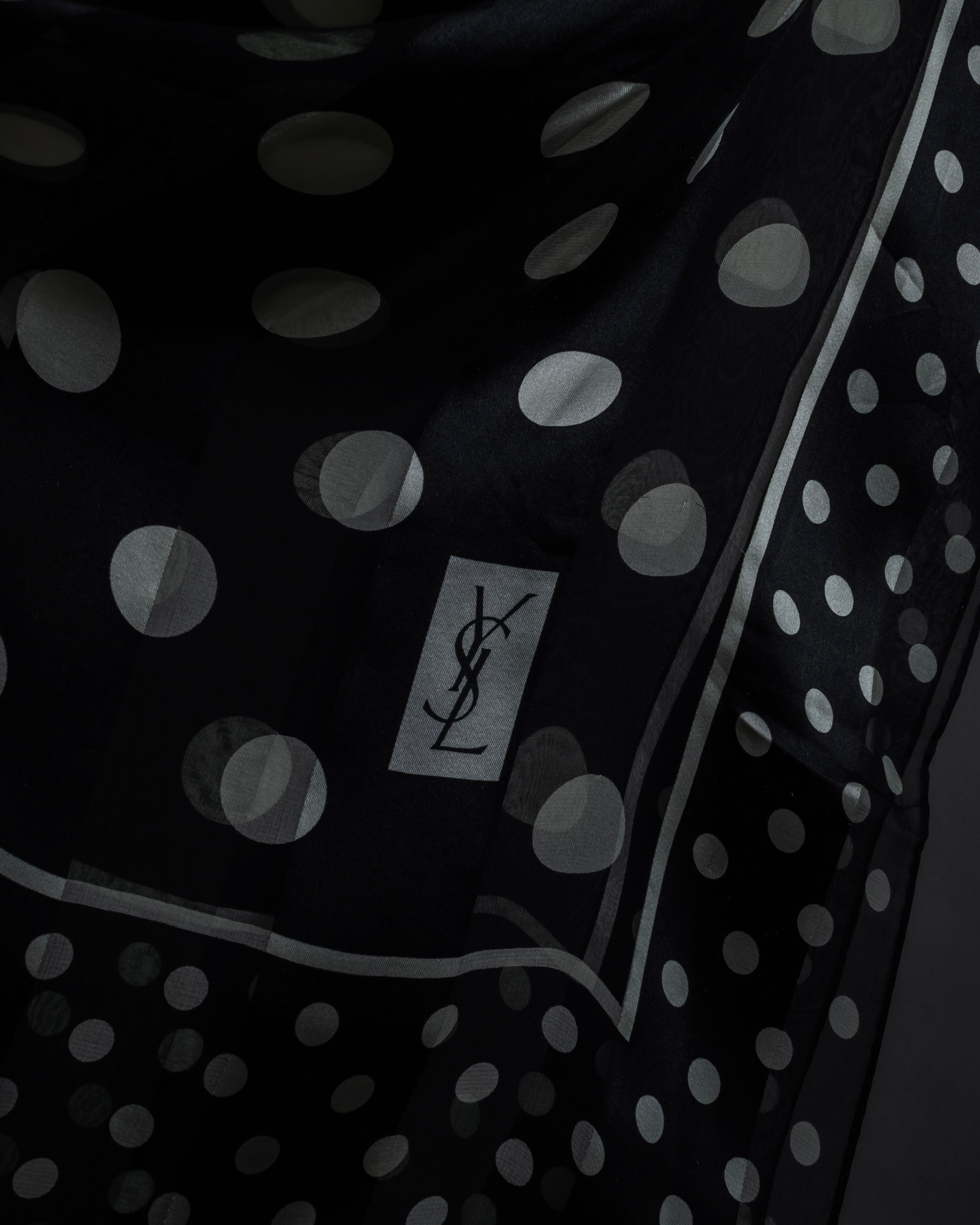 "YVES SAINT LAURENT" Large polka dot silk long scarf