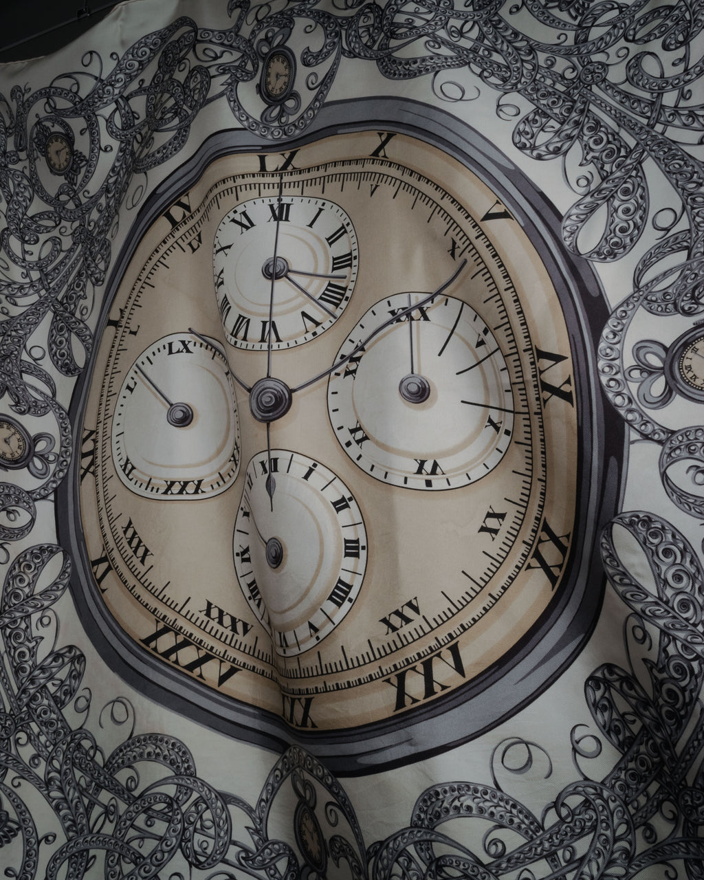 “Christian Dior” 70’s-80’s Clock motif silk scarf