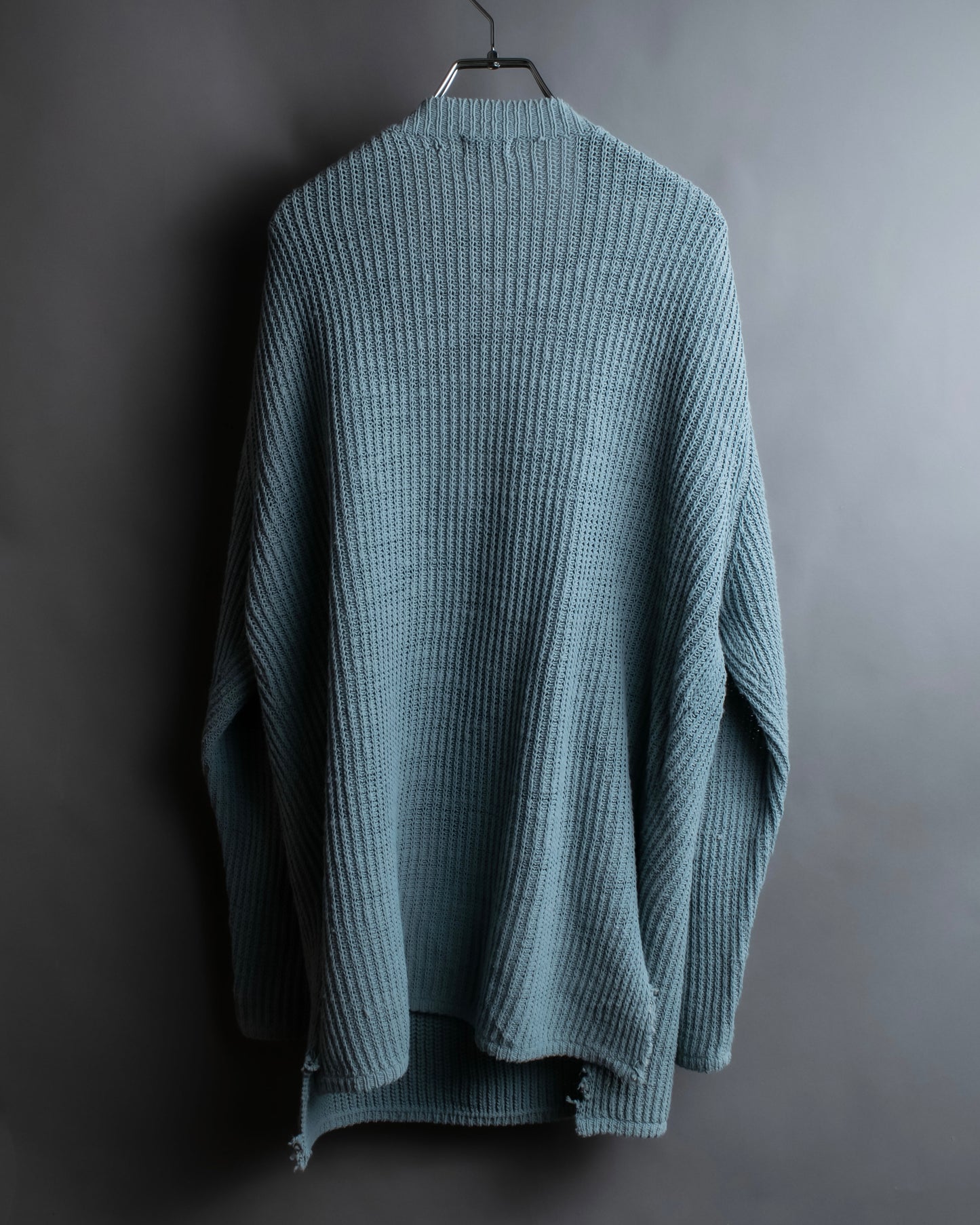 "KENZO" Dull blue oversized distressed V-neck knit