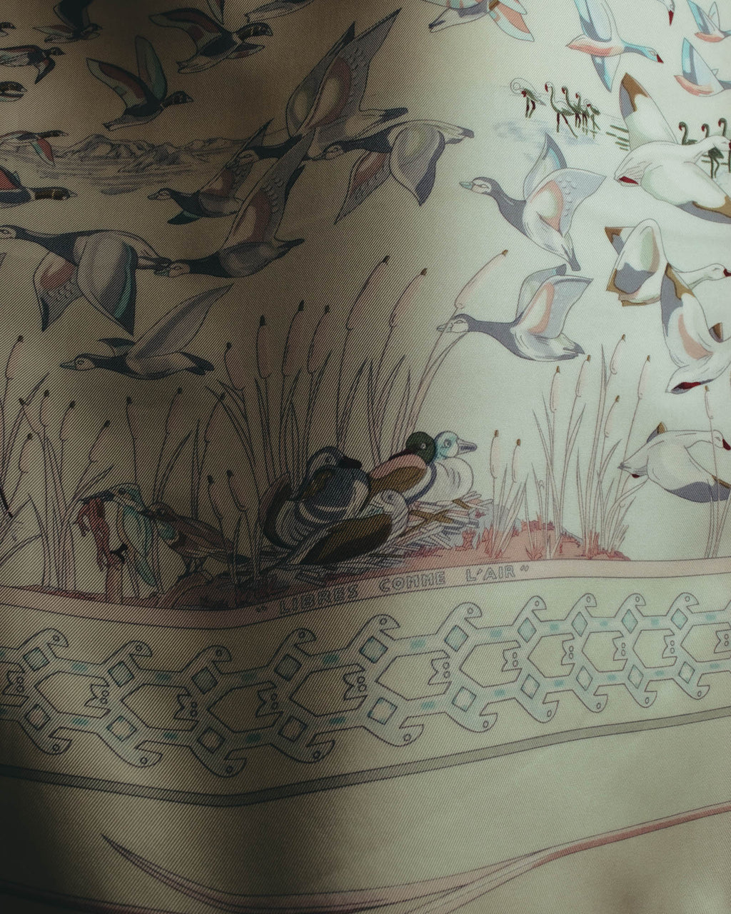 "Hermès" 00's Pastel bird print silk scarf