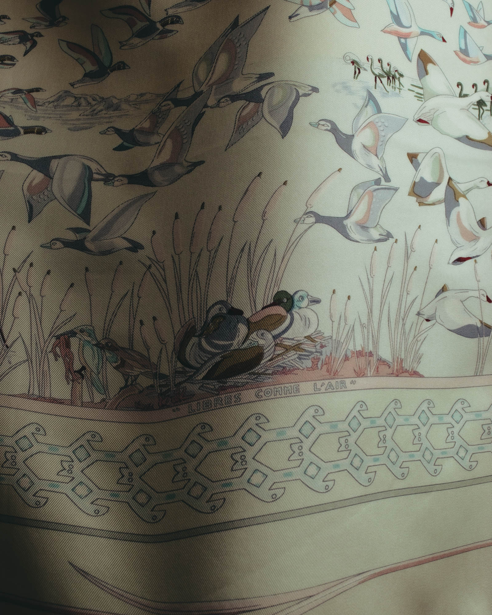 "Hermès" 00's Pastel bird print silk scarf
