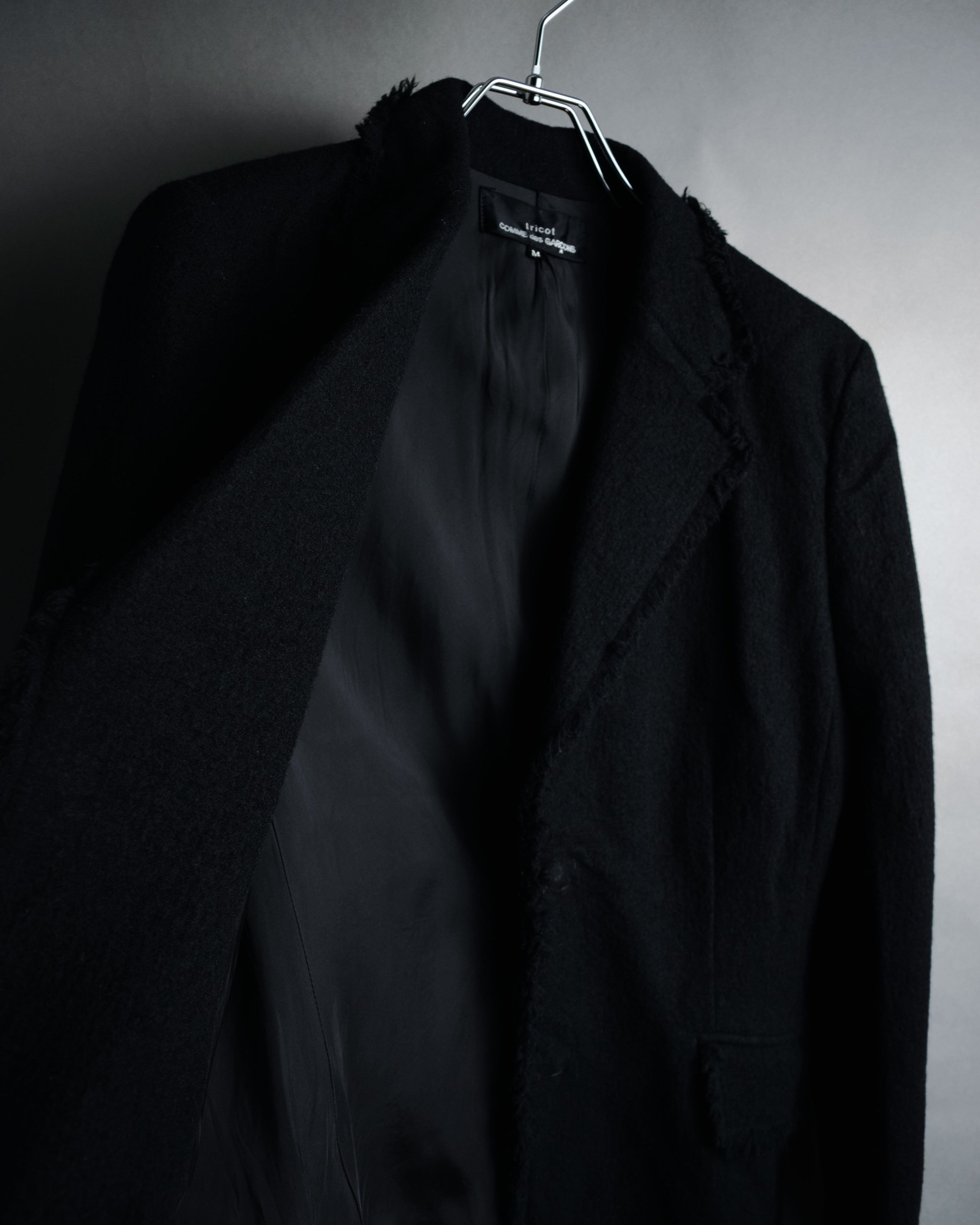 –SPECIAL– "tricot COMME des GARÇONS" 2004AW Fringed cut-off boiled wool tailored jacket