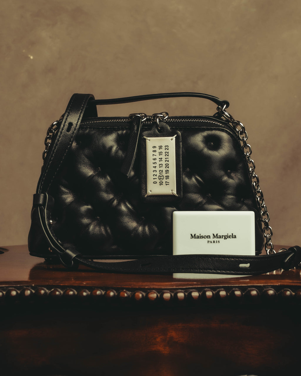 –SPECIAL– “Maison Margiela” 2024-25 Glam slam embroidered trapezoid leather bag