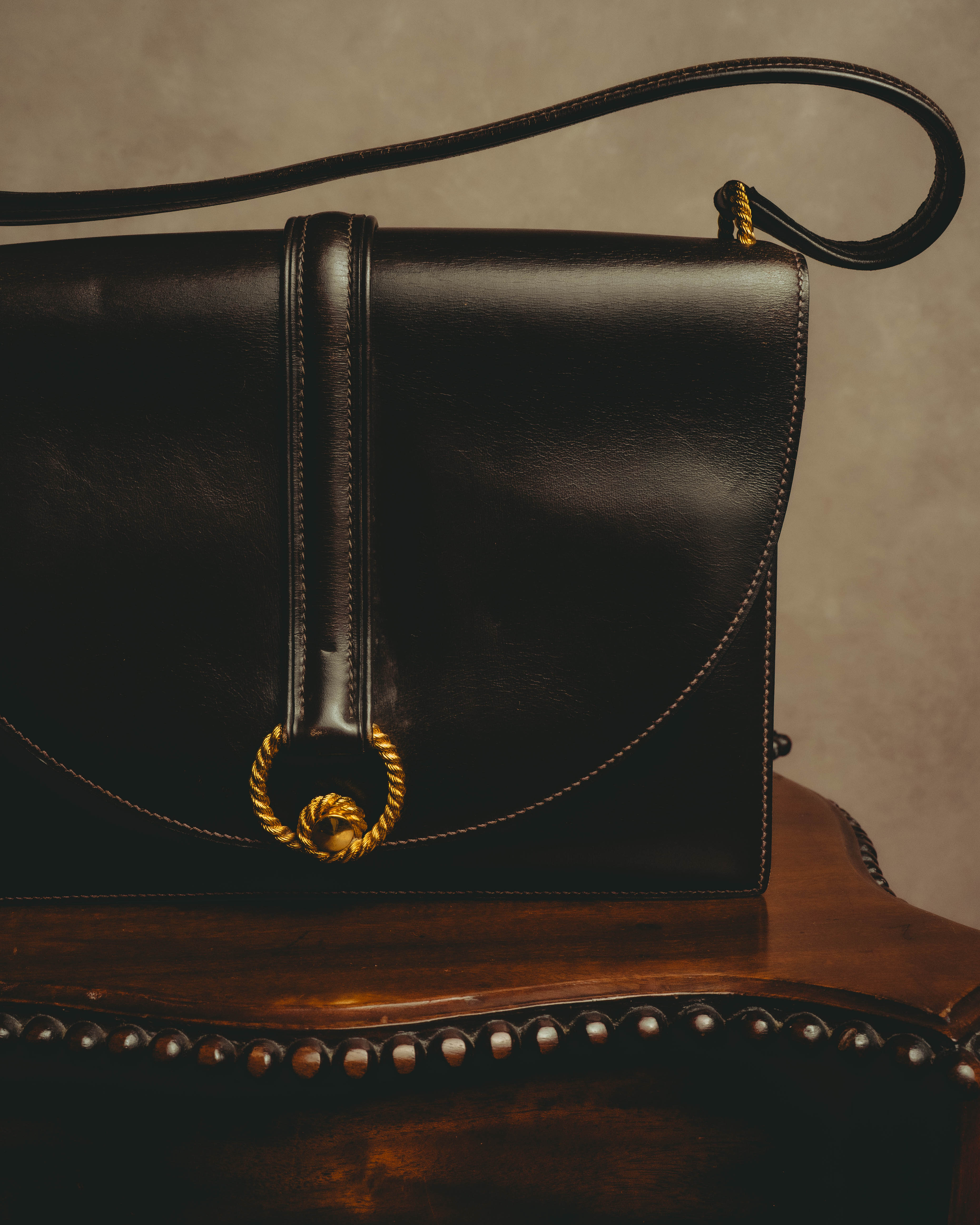 -SPECIAL- "HERMES" 50's Vintage box calf leather shoulder bag