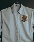 -SPECIAL- "Christian Dior" 00's-10's Embellished shield crest striped ruched sleeve shirt