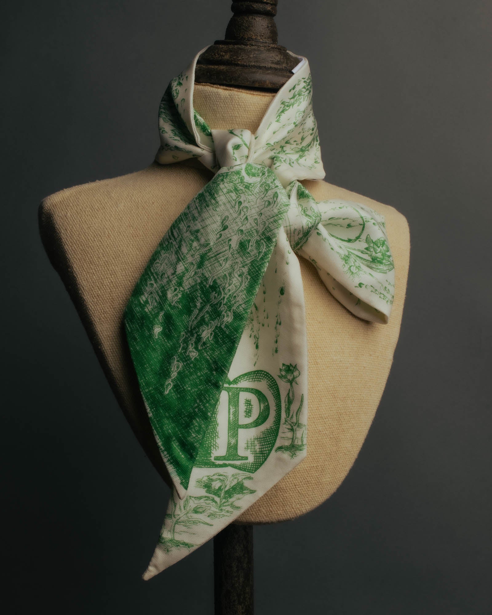 "DIOR" Green printed silk mitzah scarf