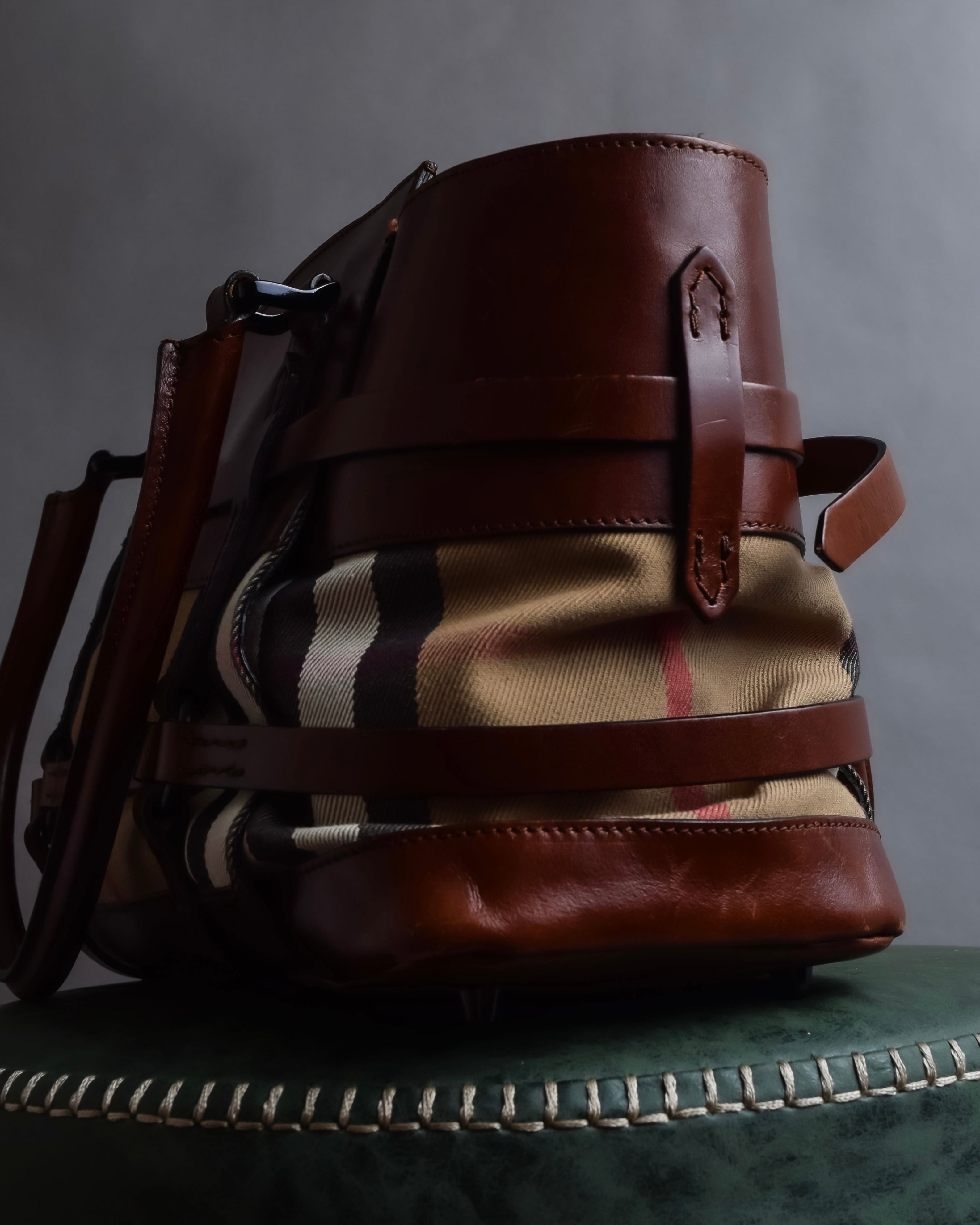 "BURBERRY" Harness detail check canvas leather bag