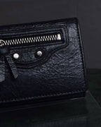 "BALENCIAGA" Motorcycle detail compact leather wallet