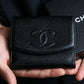 "CHANEL" Coco Mark engraved caviar skin bi fold wallet