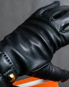 "HERMES" H logo＆gold stud design leather gloves
