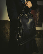 -SPECIAL- "Yves Saint Laurent" 00's Rive gauche black leather frame handbag