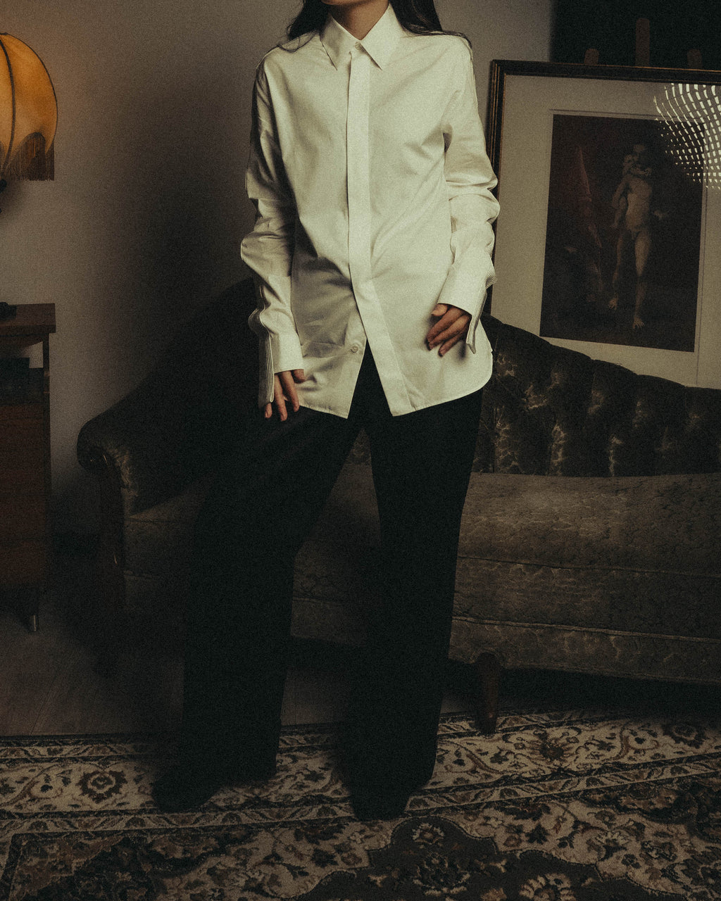 -SPECIAL- "Dior" 10's-20's Sculptural cord embellished concealed placket long sleeve dress shirt