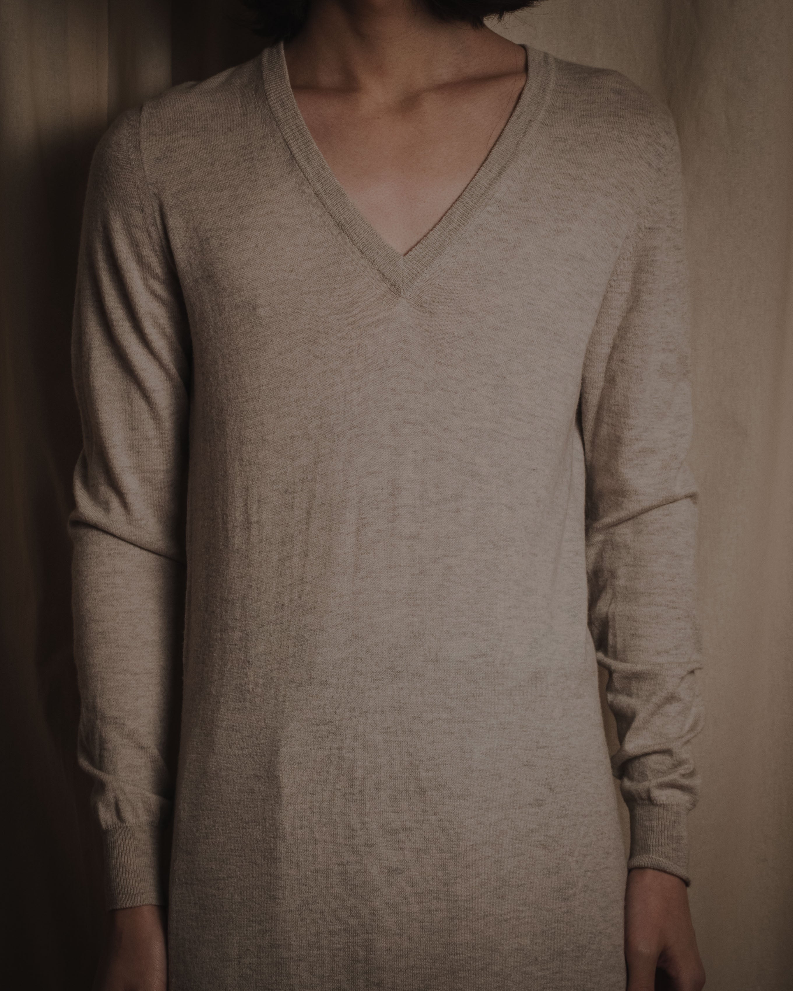 "Maison Margiela" 2014 AW fine gauge V-neck knit dress with elbow patches