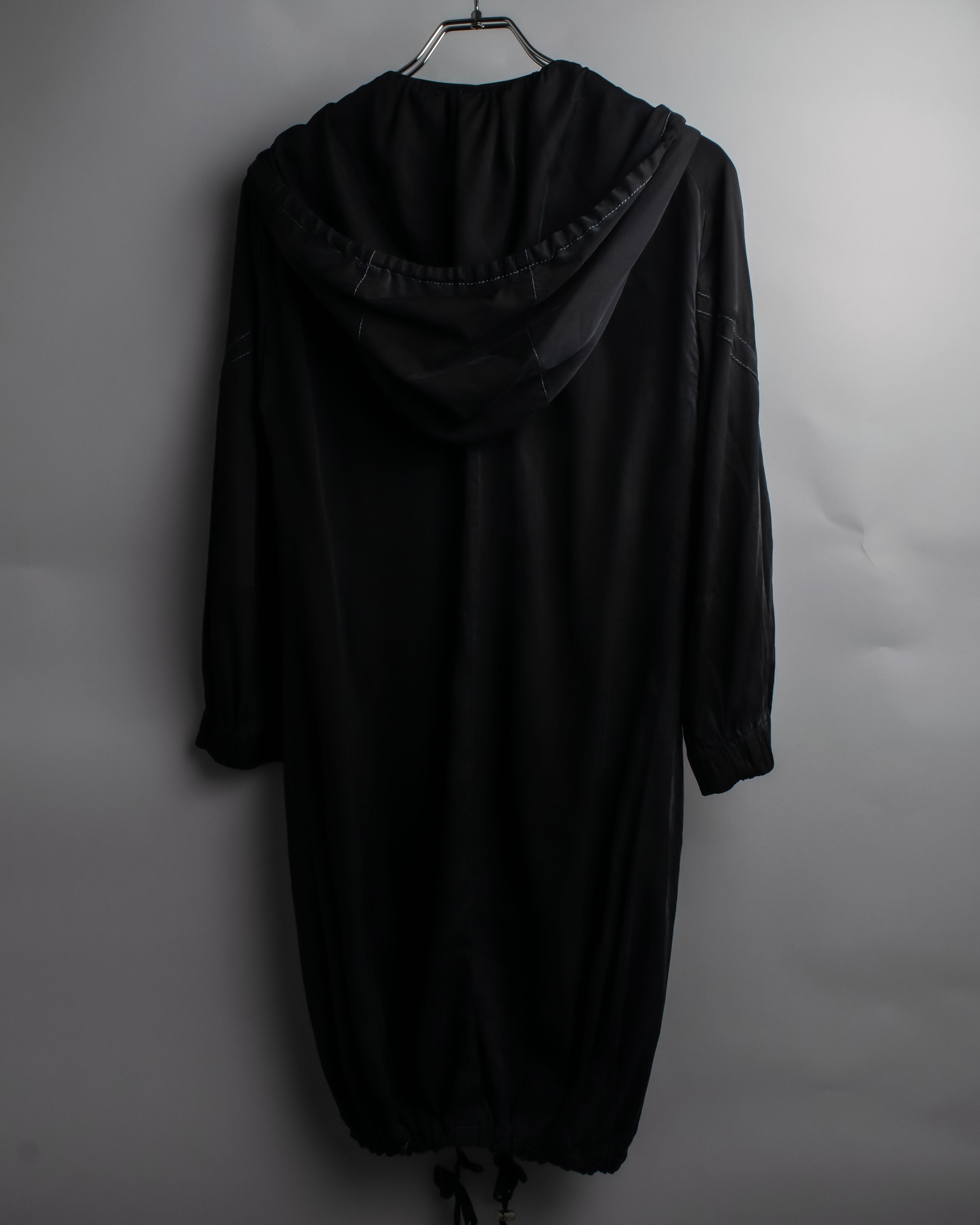 "CELINE" Gathered design hooded double zipper dress