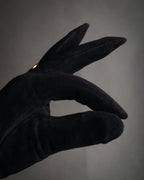 “HERMES” 90’s-00’s Gauntlet serier button suede gloves
