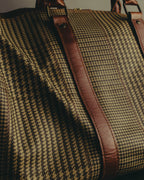 "Polo Ralph Lauren" 80's-90's Houndstooth leather trim travel bag