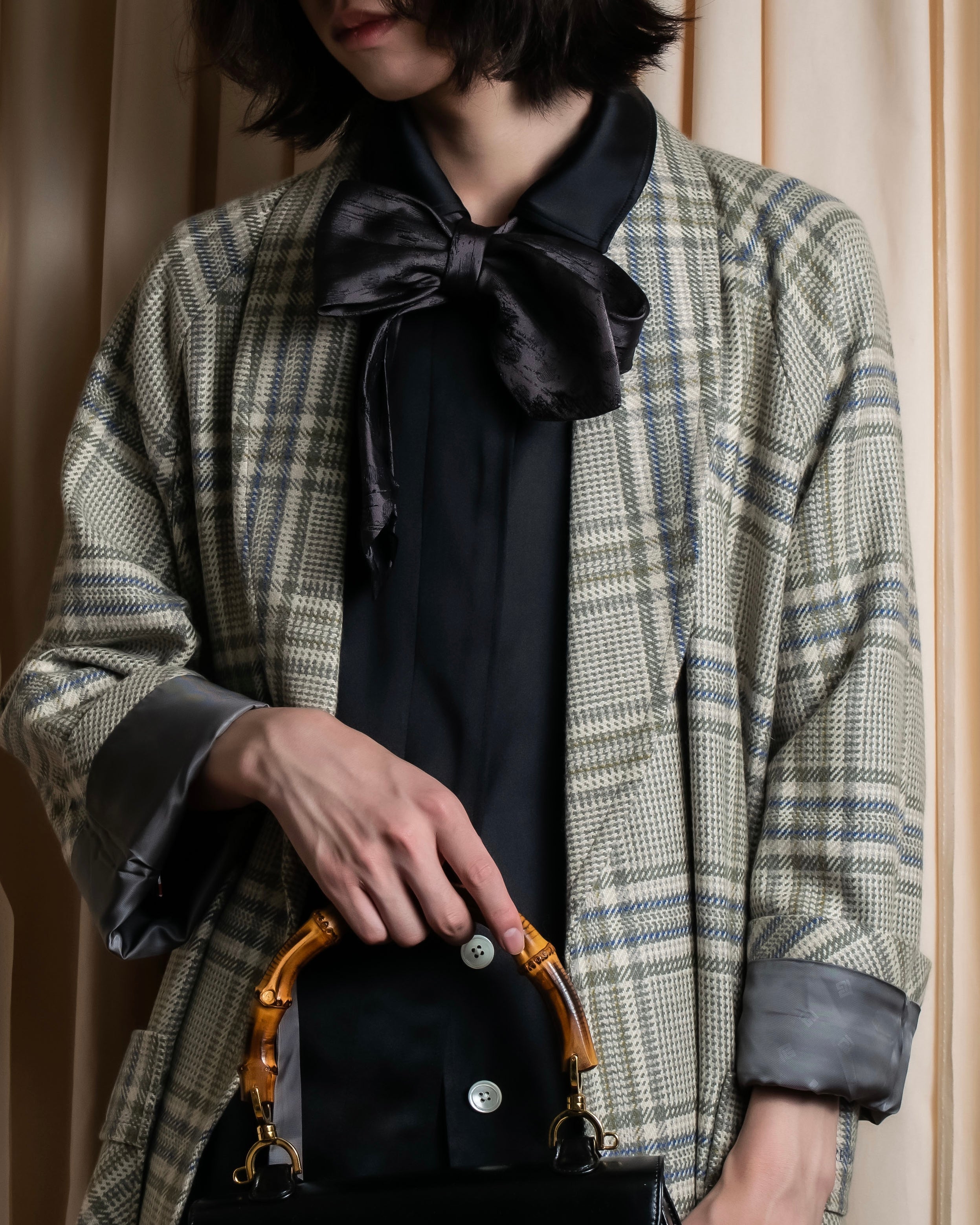 "PIERRE BALMAIN" Glen check belted gown coat