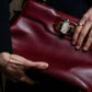 "BVLGARI" Marble motif burgundy color leather shoulder bag