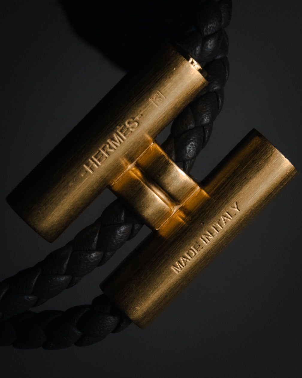 "HERMES" 10’s-20’s Tresse leather H clasp bracelet