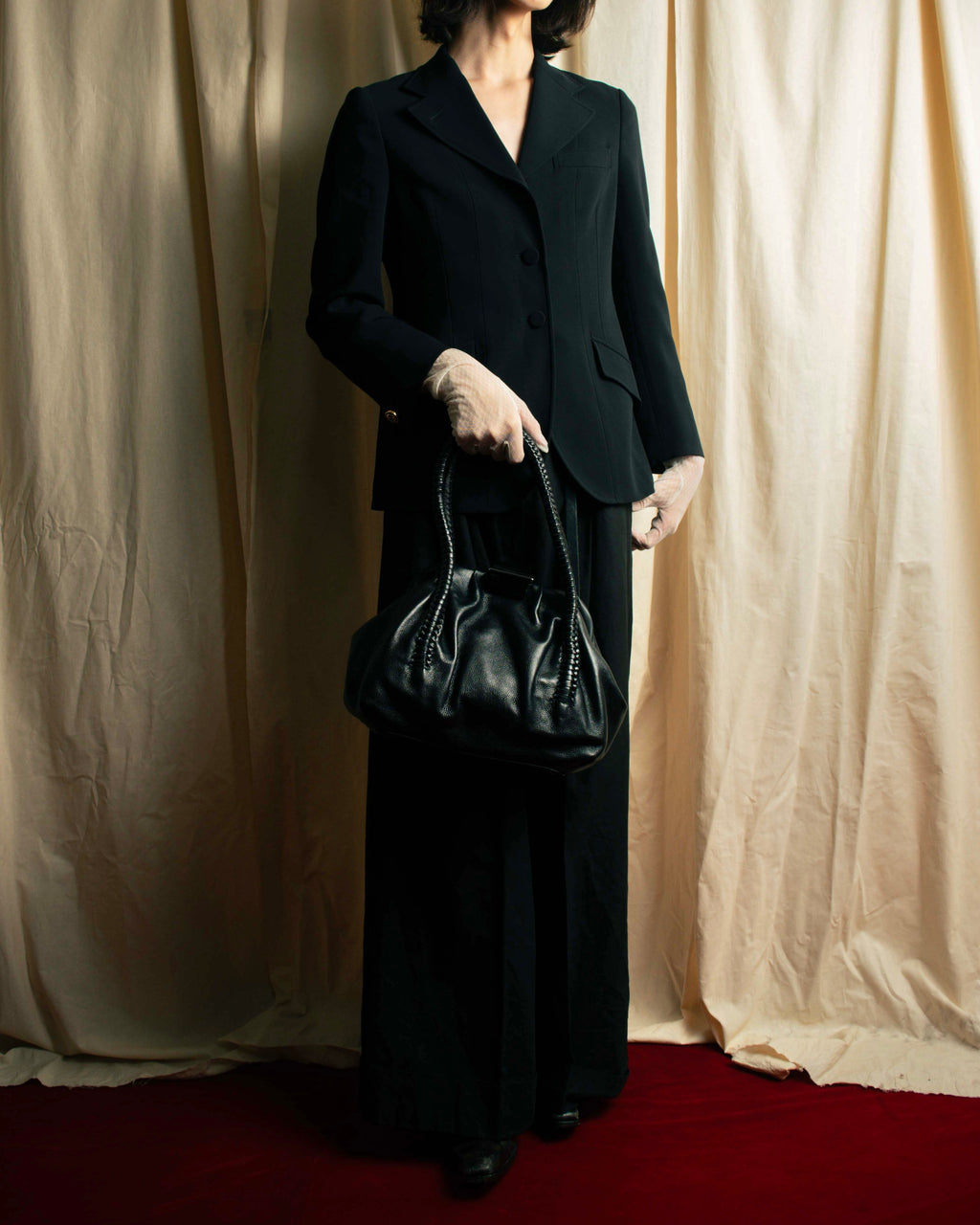 "Salvatore Ferragamo" Draping design lace-up detail leather bag