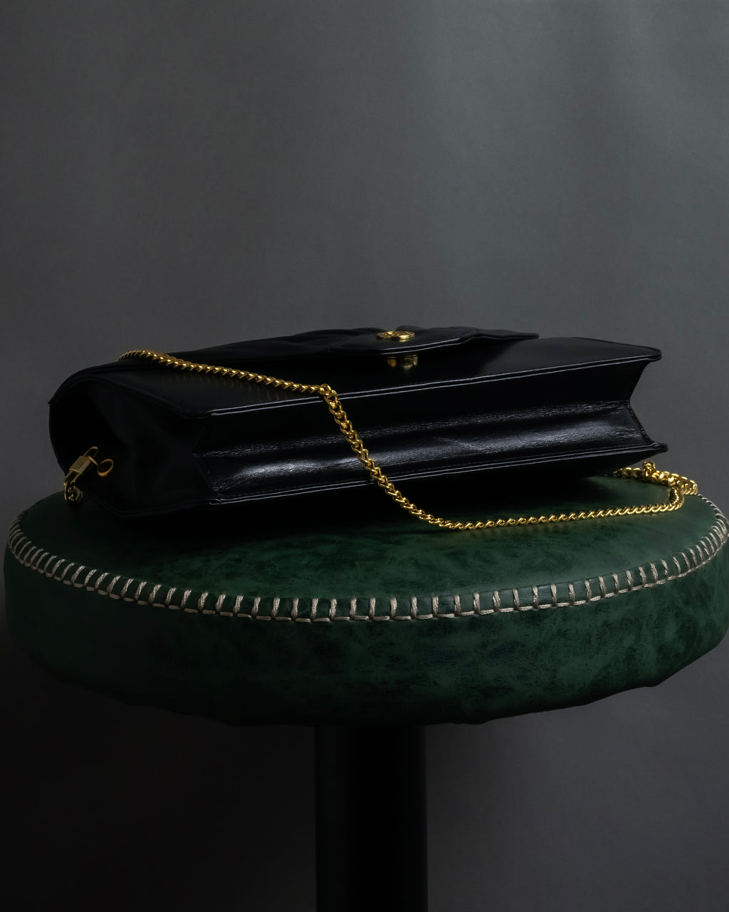 "Christian Dior" 70's-80's Radial drape design gold chain leather shoulder bag