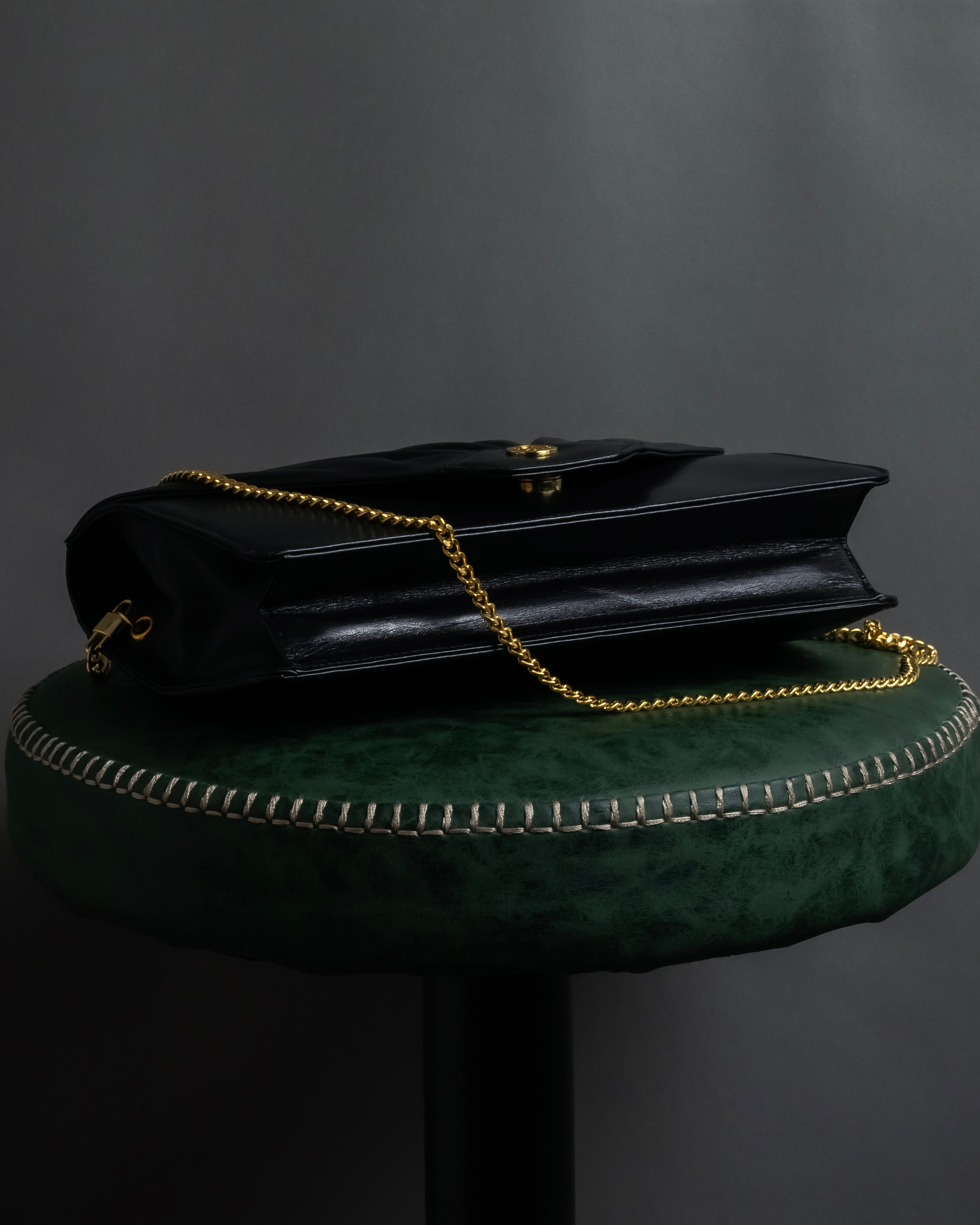 "Christian Dior" 70's-80's Radial drape design gold chain leather shoulder bag