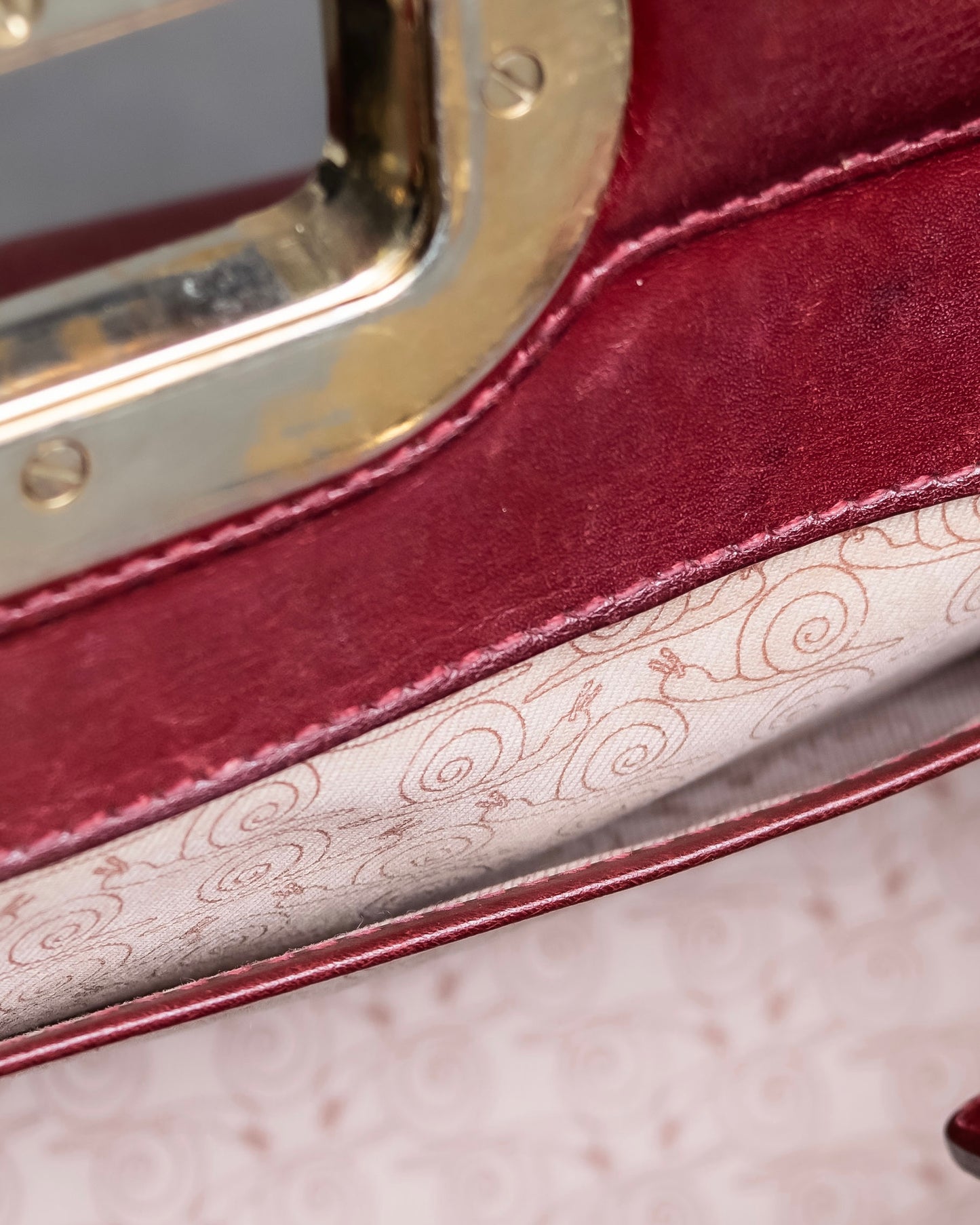 "BVLGARI" Marble motif burgundy color leather shoulder bag