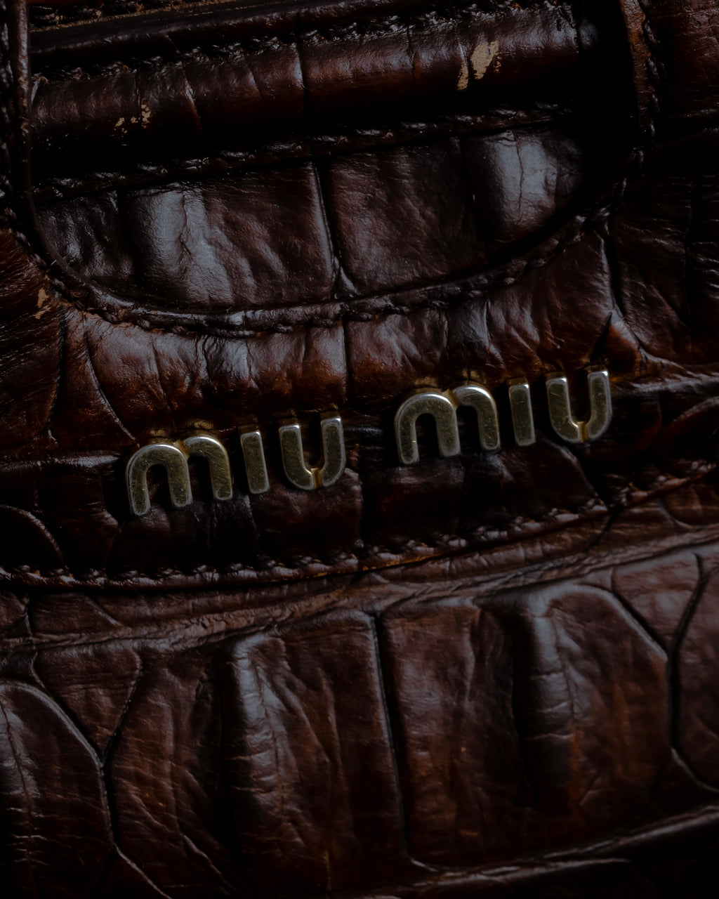 "MIU MIU" Antique design crocodile embossed leather 2way bag