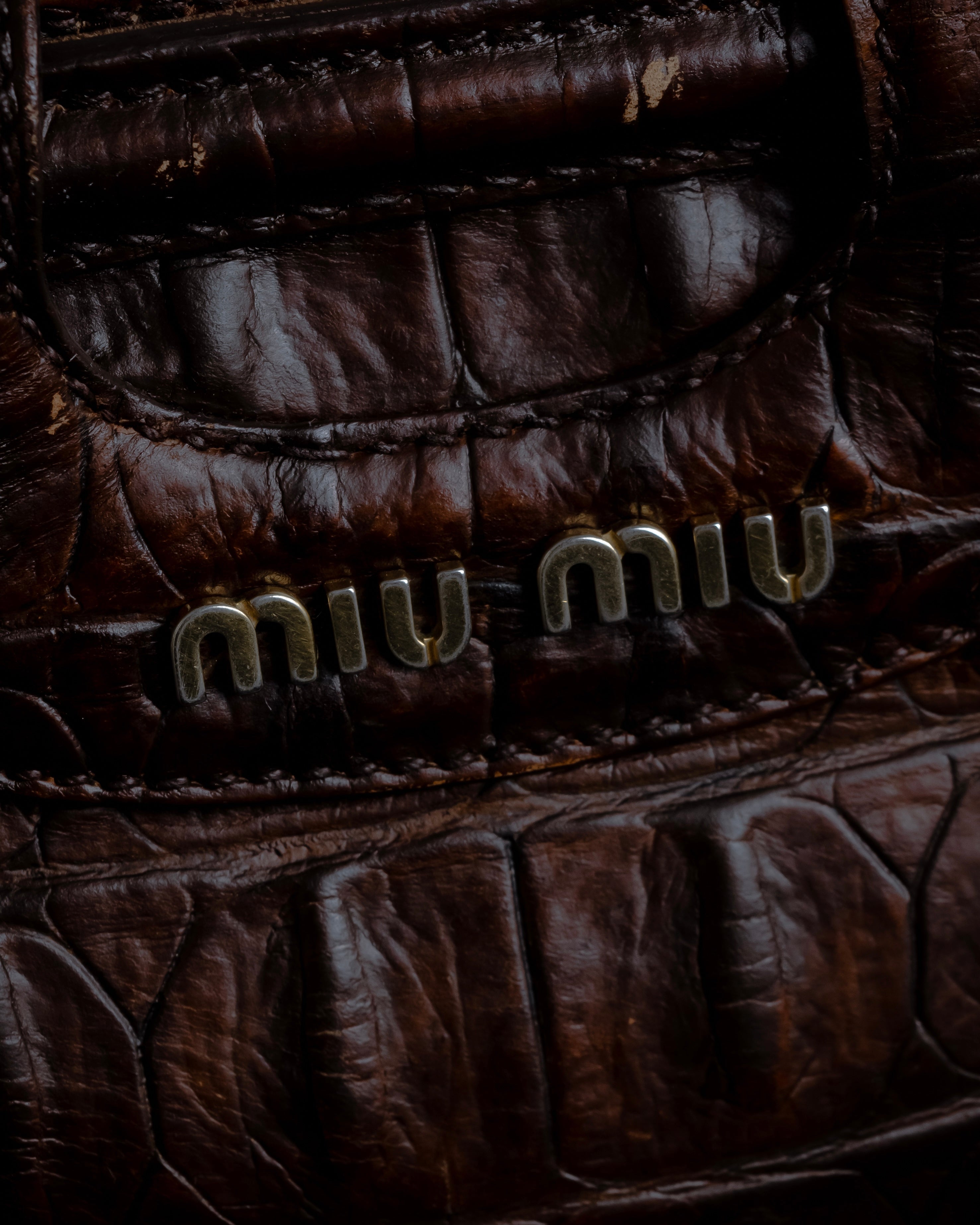"MIU MIU" Antique design crocodile embossed leather 2way bag